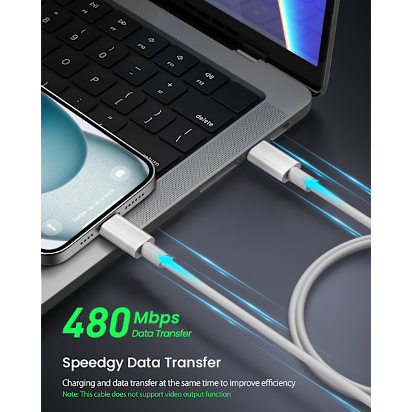 iPhone 15 Opladerkabel 20W [3-Pak 2M+2M+1M] USB C til USB C Kabel PD3.0 QC4.0 Hurtig Opladning