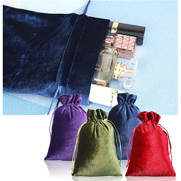 4-pack Mjuka Sammetspresentpåsar, Sammetsdragskoppsäck, Smyckespåsar, 13 x 20 cm Sammetsdragskoppsäck, Återanvändbar Dragskoppsförvaringsväska