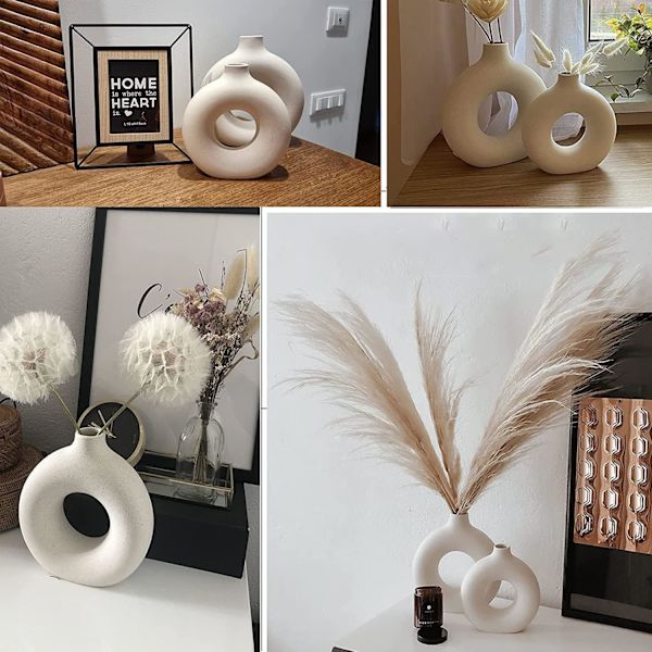 Vit Keramiska Vas Set2 för Modern Heminredning, Boho Vas Rund Matt Pampas Blomvaser Minimalistisk Stil för Bröllopsmiddag Dekorativ Vas