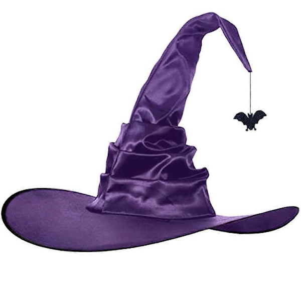 Halloween-festhatt i filt för fest - Bredbrättad, spetsig hatt som tillbehör Purple bat