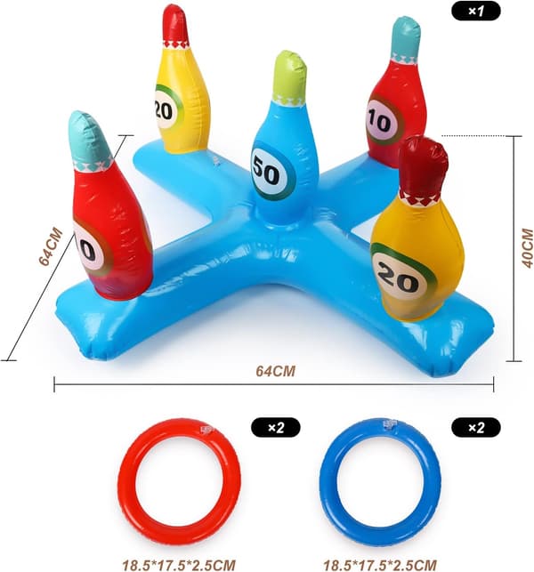 Bowlingkägla Design, Uppblåsbart Ringkastningsspel, Sommarpoolleksaker för Barn och Vuxna