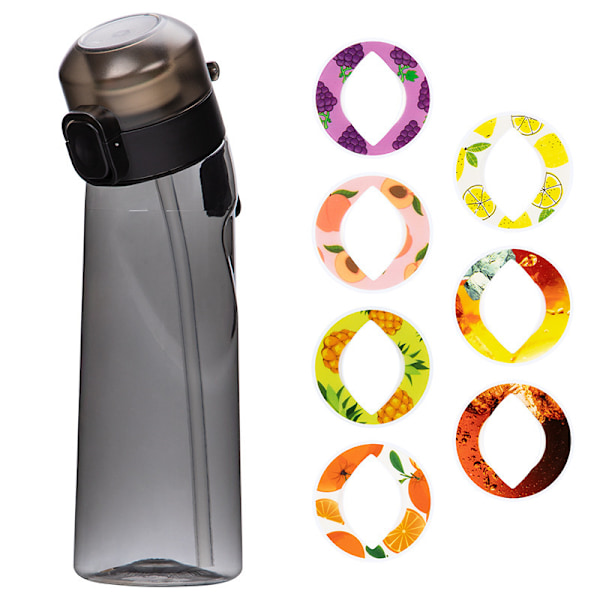 Vandflaske med Smag og 7 Smagspuder, Luft Vand Op Flaske, Frosted Sort 650ml, Luft Starter Sæt, Vandkop til Camping Sport Transparent blue