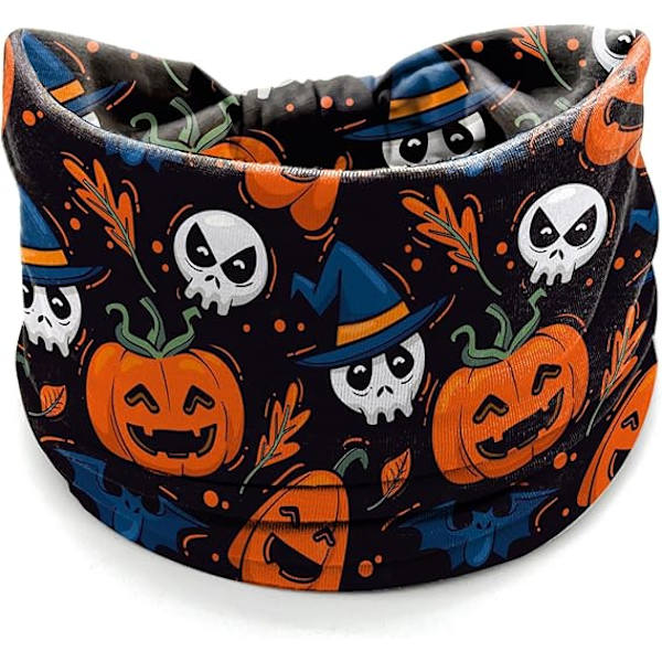 4 stk. Halloween Pandebånd til Kvinder, Bred Turban Udklædningskostume Pandebånd, Græskar Edderkoppespind Flagermus Skelet Hårbånd