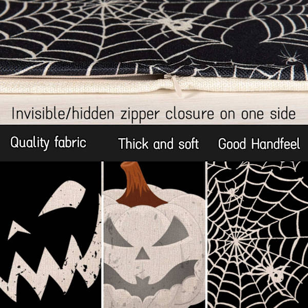 Happy Halloween Pudebetræk Græskar Edderkoppespind Pudebetræk Sort Linned Pyntepudebetræk Pudebetræk til Hjem Halloween Dekoration