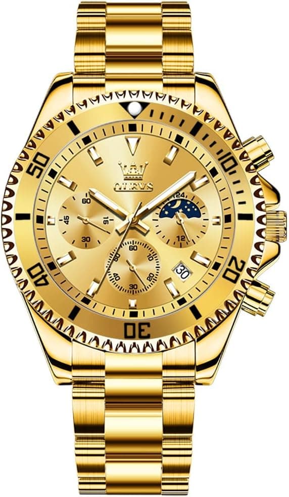 OLEVS Miesten Kellot Musta Gold Dial/Gold Band