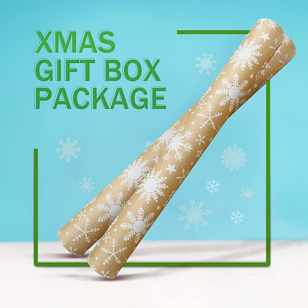 15m Rulle Kraft Vit Snöflinga Presentpapper, Återvinningsbar ECO-Present För Födelsedagspresent Fest Juldekorationer (15m x 43cm)