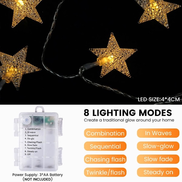 Stjärnstränglampor, 6M 40 LED-lampor Batteridrivna Fe-lampor för Bröllop