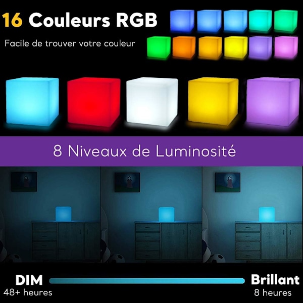 10/20/25cm Lyskube LED Nattlampe for Barn med Fjernkontroll, Dimbar Justerbar, 16 Farger Belysning, Fargeskiftende Nattbordslampe 25cm