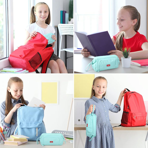 Koulun penaali, suuri kapasiteetti, penaalit, meikkipussi, pussi tytöille, pojille, teineille, opiskelijoille, aikuisille Light Blue