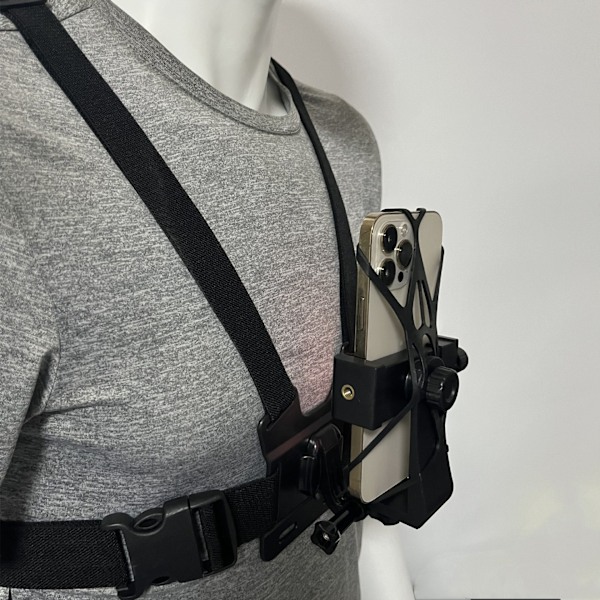 1 universaali säädettävä rintakehän puhelinpidike, yhteensopiva iPhone-, Samsung-, GoPro-, Insta360- ja DJI-actionkameroiden kanssa, sopii POV/VLOG-tallennukseen