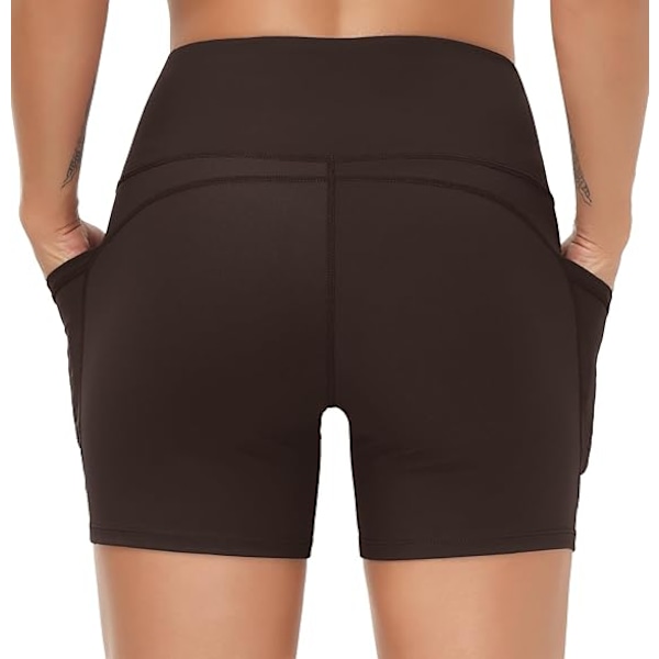 Träningsshorts för kvinnor med hög midja, andningsbara Dolphin Split, elastiska lounge yogashorts, bruna 2XL