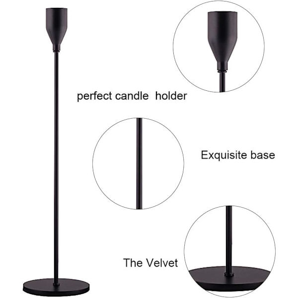 Matt Svart Ljusstakar Set om 3 för Spetsiga Ljus, Dekorativ Ljusstake för Bröllop, Middag, Fest, Passar 3/4 tum Tjocka Ljus Matte Black