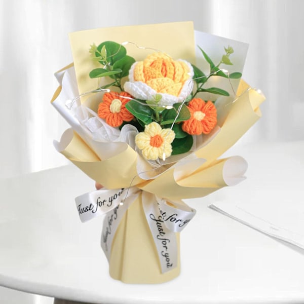 Virkad Blombukett Ros Handvävd Bukett Bordscentrum Mångsidig Prydnad Stickade Blommor Konstgjorda Blommor Bukett Style 3
