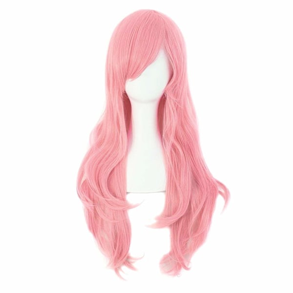 28\" 70cm Lång Lockigt Hår Ändar Kostym Cosplay Peruk (Rosa）