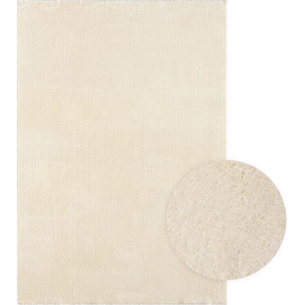 Modern kort luggmatta, fluffig, halkfri baksida, tvättbar i 30 grader, supermjuk, beige, 140 x 200 cm