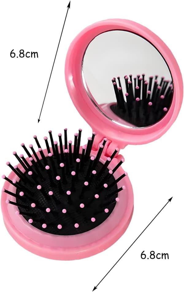 2 st hopfällbara resespeglar hårborstar, mini resehårborste med spegel, resevänlig hårmassagekam (rosa) Dark pink