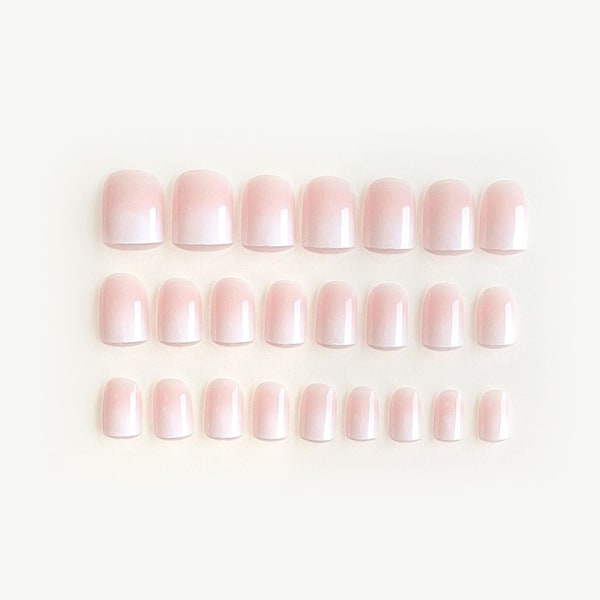 Kvadratiska tryck på naglar korta falska naglar franska akryl full cover falska naglar för kvinnor och flickor 24PCS (vit rosa)