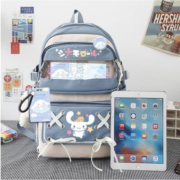 Kawaii Ryggsekk med Nøkkelring, 3D-trykt Casual Utendørs Sportsbag for Ungdom, Høy Kapasitet.