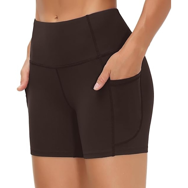 Träningsshorts för kvinnor med hög midja, andningsbara Dolphin Split, elastiska lounge yogashorts, bruna XL