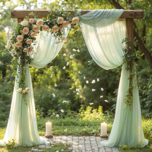 Bröllopsbåge Draperingstyg, 1 Panel 5,5m Salviagrön Båge Bakgrund Draperingar Chiffongtyg Draperingar Pergola Draperi