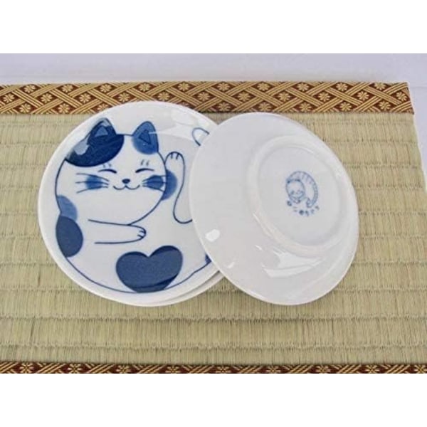 Japansk liten tallrik set keramik söta katter design aptitretare dessert sushi sås rätter, 3,94 x 0,8 tum, set med 4