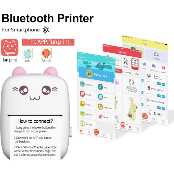 Bærbar Printer Mini Bluetooth Trådløs Termisk Blækfri Klistermærkeprinter til Fotolabels DIY