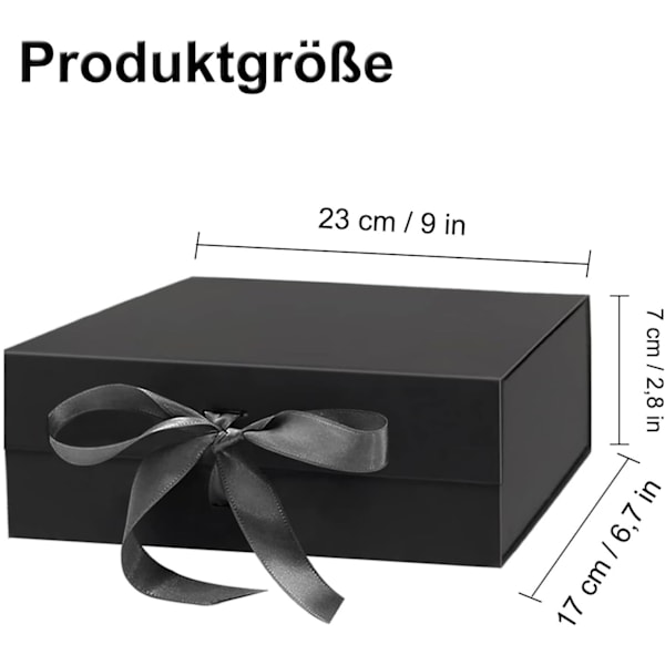 Presentask med rosett, magnetisk presentask med lock, återanvändbar presentförpackning, för födelsedag, jul, Alla hjärtans dag black