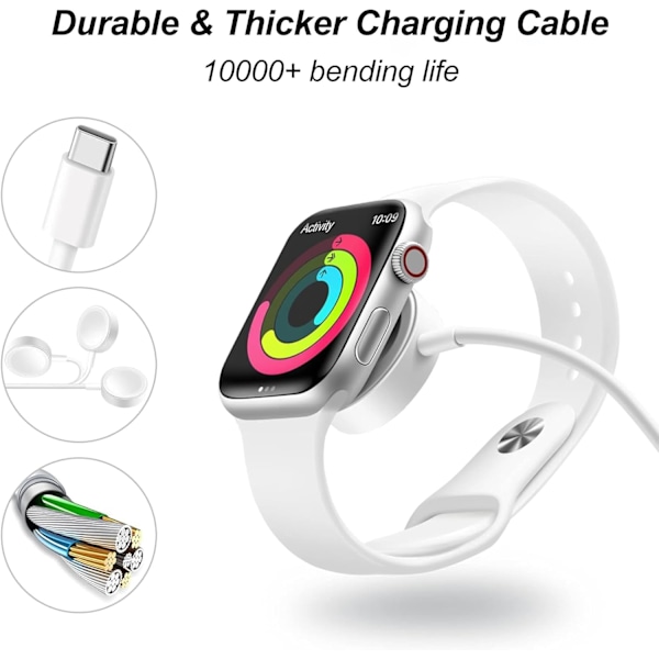 Ur-oplader - Hurtigt magnetisk opladningskabel til ur, til i-Watch Series Ultra 2/Ultra/9/8/7/6/5/4/3/2/1/SE, Type-C Bærbar ur-opladningsdock type c