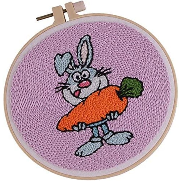 Tecknade djur Punch Needle Brodery Kit för nybörjare-Bunny