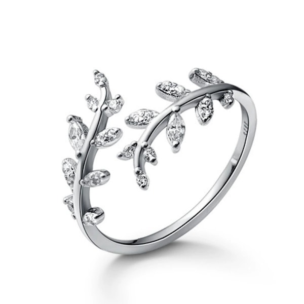 925 Sterling Silver Öppna Ringar, Justerbar Omlottdesign med Löv, Personlig Silverring