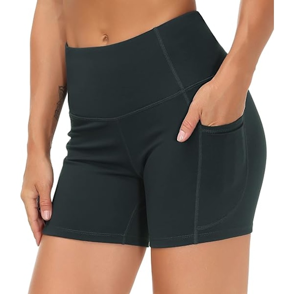 Träningsshorts för damer med hög midja, andningsbara Dolphin Split, elastiska lounge yogashorts mörkgrå M