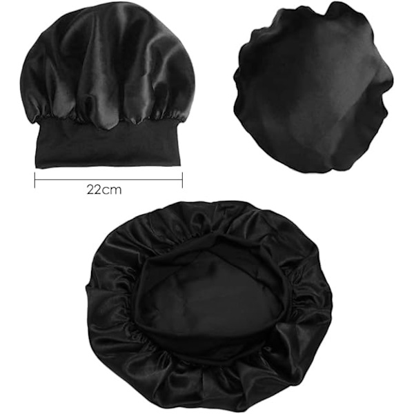 Hårhætte til søvn, bred elastisk satin hætte silkehætte brusehætte til kvinder piger makeup hårpleje elastisk hat