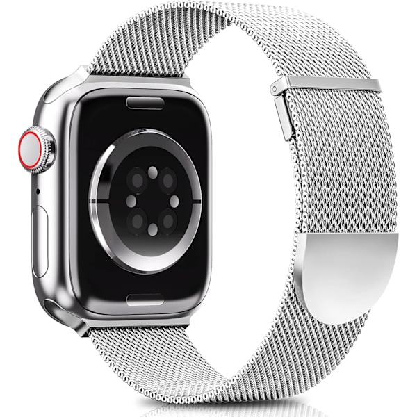 Uppgraderat Armband Kompatibelt med Apple Watch Armband 41mm 40mm 38mm Kvinnor Män, Dubbelt Magnetiskt Justerbart Ersättningsband för iWatch Serie 9-1 silver 38mm-40mm-41mm