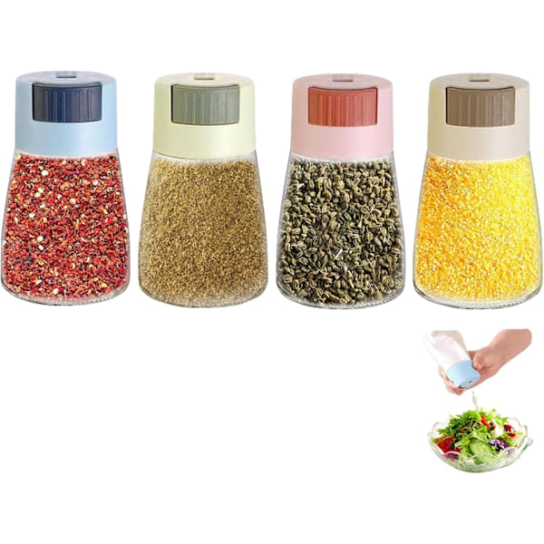Set med 4 kryddflaskor, kryddburkar kvantitativ kryddhylla, kryddförvaringsbehållare 180 ml kryddflaskor, för kök, salt, svartpeppar, kryddor