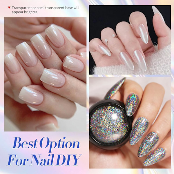 Krom Nagelpulver, Vitt Pärlmetallic Spegel Holografiskt Krompulver för Naglar, Pärlglitter Pigment Damm Kit Nagelkonst Dekoration