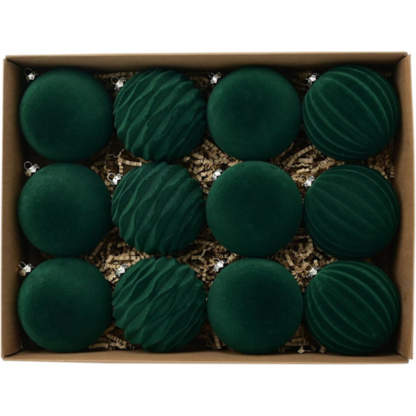 Fløyelsjulepynt 12 stk 3,1 tommer Store Julekuler Knusefrie Pynt Julekulepynt Dark green