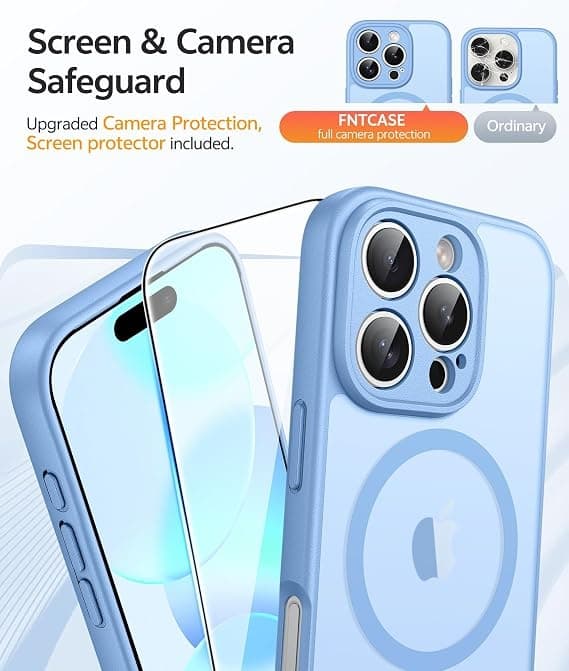 FNTCASE til iPhone 16 Pro Max-deksel, magnetisk matt gjennomsiktig, militærgradert fallbeskyttelse, støtsikkert tynt robust deksel Light blue
