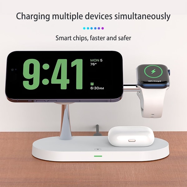 3-i-1 Trådløs Lader 15W Rask Trådløs Ladestasjon for iPhone 16/15/14/13/12, Apple Watch og AirPods Flere Enheter