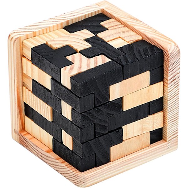 Trä Brain Teaser Pussel Kub Påskkorg Fyllning Träpussel T-Format Jigsaw Logik Pussel Pedagogisk Leksak för Barn och Vuxna T-shaped