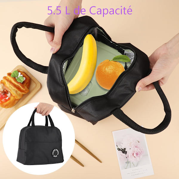 Isolerad Lunchväska, 5,5L Lunchväska med Isolerad Aluminiumfolie, Liten Läcksäker Lunchlåda Mini Isolerad Lunchväska (Svart)