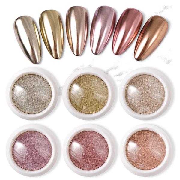 Chrome Nagelpuder, 4 Färger Metallic Spegeleffekt Chrome Puder Glansigt Nagelkonst Glitterdamm Kit för Spegel Manikyr Gellack Dekoration