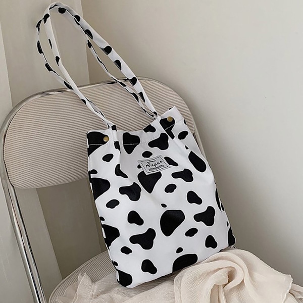 Damversion Ko Fjäril Tryckt Axelväska Student Retro Canvas Väska