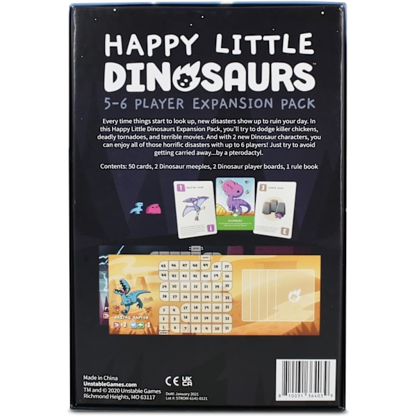 Unstable Games | Happy Little Dinosaurs: Utvidgning för 5-6 Spelare | Brädspel | Ålder 8+ | 2-6 Spelare | 30-60 Minuters Spelstid