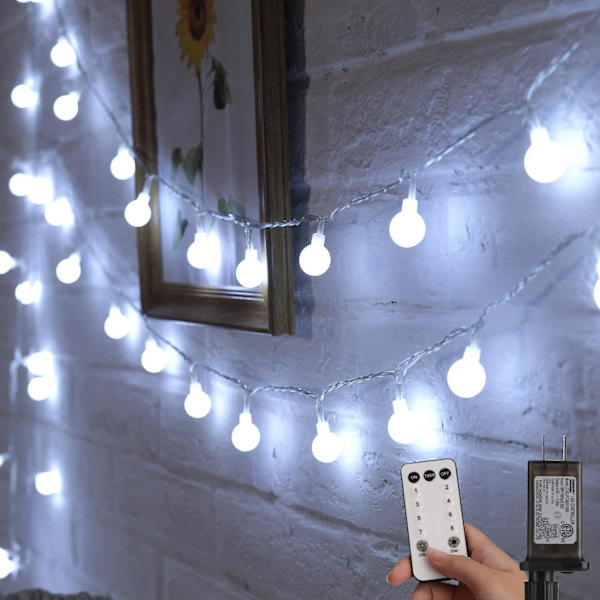 Pallovalosarja, 33 jalkaa 80 LED-keijuvaloa pistokkeella, kaukosäätimellä varustetut minipallovalot sisä- ja ulkokäyttöön, makuuhuoneeseen, juhliin, puutarhaan, joulukuusen koristeluun