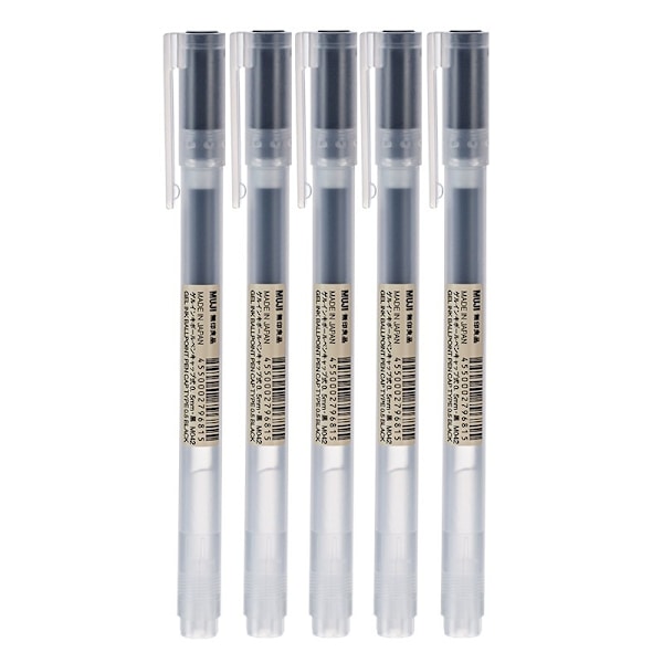 5-pack Mujis Gelpen Svart/röd/blå 0,5 mm bläck Japan Färgpenna Kontor Skola Kulspetspenna Kontorsmaterial