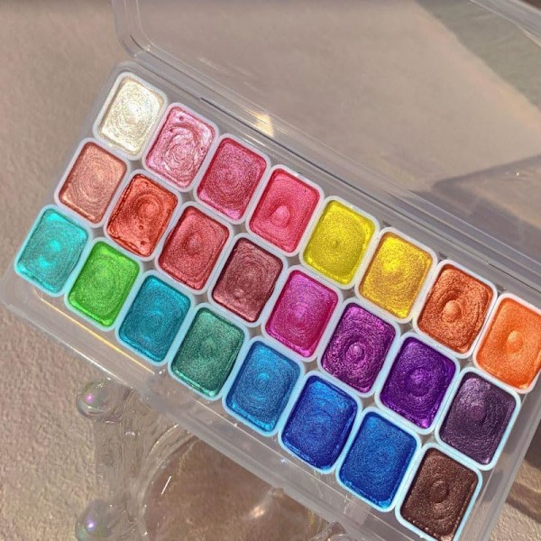 Skiftende Akvarellmalesett, Glitter Akvarellmalesett, Fargerikt Malesett Modell Metallisk Perlemors Akvarellmaling