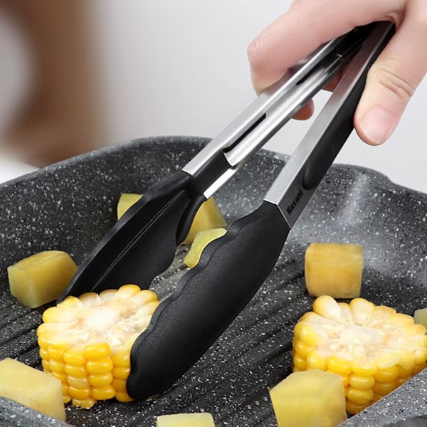 Køkkentænger til madlavning | 9 & 12 tommer Tænger Køkken Silikone spids | Silikone Non-stick Tænger til airfryer | Sort 2 stk