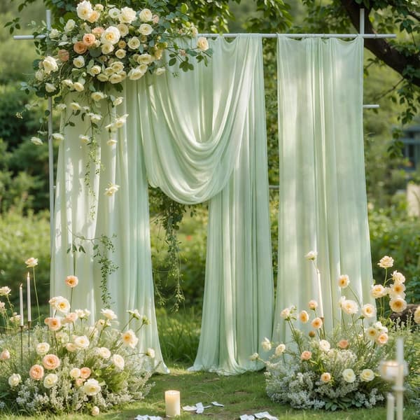 Bröllopsbåge Draperingstyg, 1 Panel 5,5m Salviagrön Båge Bakgrund Draperingar Chiffongtyg Draperingar Pergola Draperi