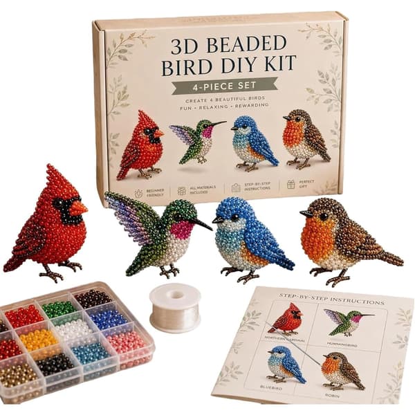 YADUO Tiny 3D Perle Dyr DIY Sæt, Nemt DIY Perlebroderi Sæt med 4 Søde Designs, Sødt Fugle- og Dyreperlehåndværkssæt, Håndlavet Perlearbejde Backyard Birds
