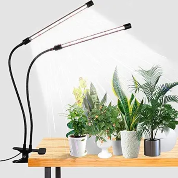 LED Vækstlys, 6000K Fuld Spektrum Clip Plante Vækstlampe med Hvide Røde LED'er til Indendørs Planter, 5-Niveauer Dæmpbar, Auto Tænd/Sluk